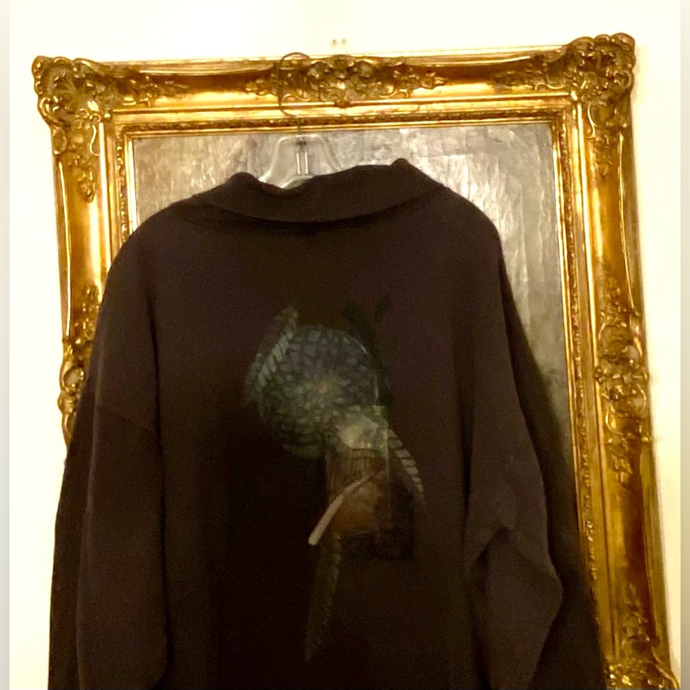 Blue Fish Boho Vintage Brown Turtleneck Top / Tunic w Gorgeous Original Art - Picture 6 of 12